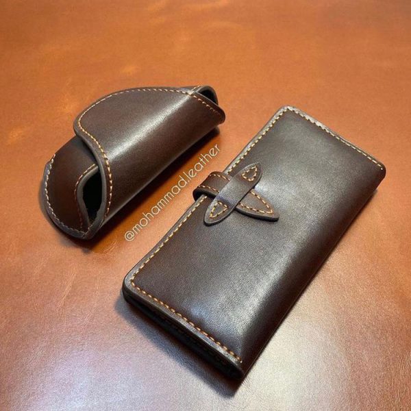ست کیف پول و‌ کیف عینک چرم طبیعی دستدوز کد‌محصول:m6 و L3