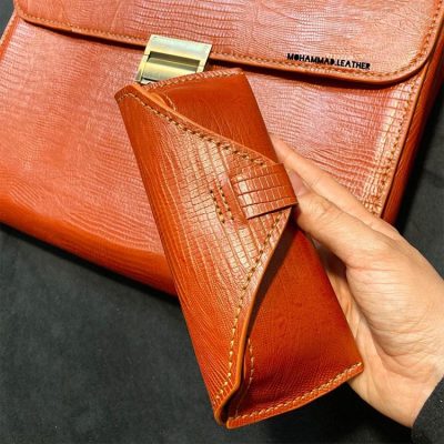 ست کیف مدارک و کیف عینک چرم طبیعی دستدوز کد‌محصول:d6